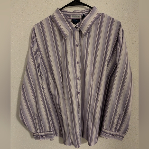 DCC Tops - DCC Stretch Women's Striped Purple Button Down Shirt (1X)